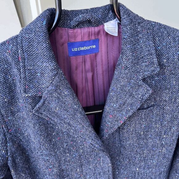 Vintage Liz Claiborne Wool Blend Speckled Blue Tweed Blazer, SZ 12 NWOT - Picture 2 of 9